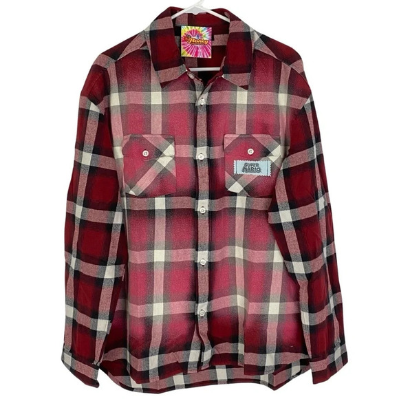 Nintendo Super Mario Flannel Shirt Mens Large XL Retro Handmade Upcycled Red - Picture 2 of 12